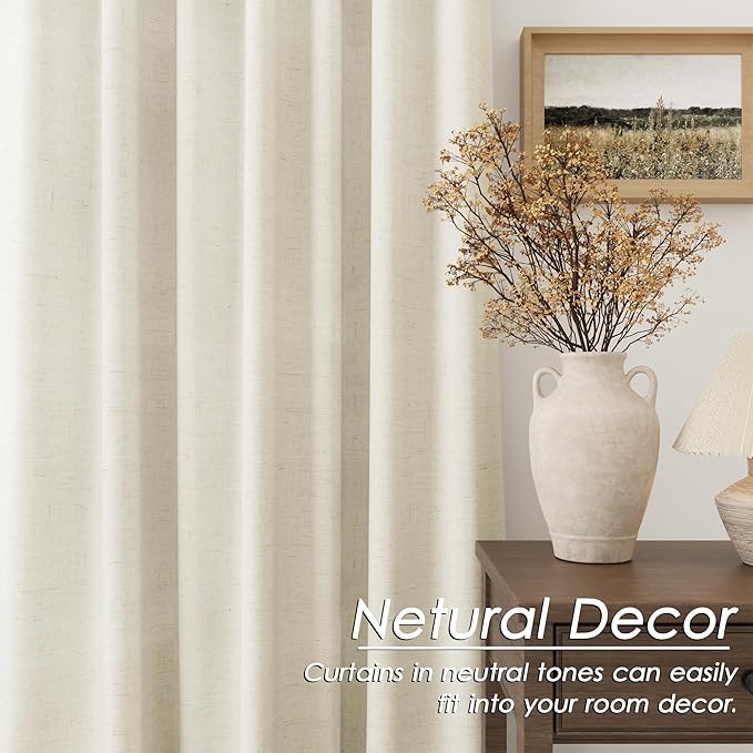 Nanspring Warm Beige Linen Blackout Curtains 120 Inches Long Back Tab Rod Pocket Heat Reducing Extra Long 10 Ft Total Blackout 2 Panels Set for Sliding Door Boho Farmhouse Curtains Drapes 52x120