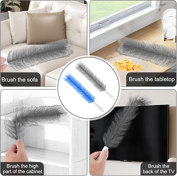 Yuanchu 2 Pcs Fan Cleaner Brushes, Bendable Fan Cleaning Brush Cobweb Duster Set Microfiber Head Washable Brush for Ceiling Fan Air Vents Curtains Cars Box Fan(Grey)