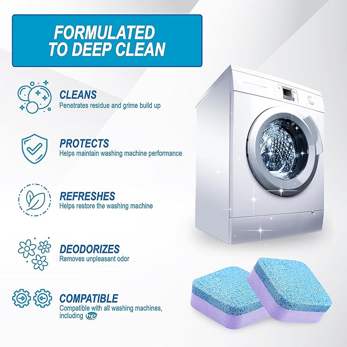 Air Jungles Washing Machine Cleaner Tablets 24 Count, Lavender Scent, Deep Cleaning Laundry Washer Drum and Tub, Compatible with Front and Top Load Washer, 12 Month Supply