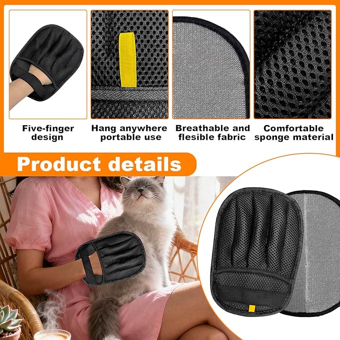 IDAFureverHome 2 Pairs of pet Grooming Gloves, Suitable for Cats and Dogs. Five-Finger Static pet Grooming Gloves. Reusable pet Grooming Tools for Sofas, Clothes, pet beds and Carpets. (M)