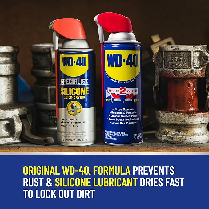 WD-40 Multi-Use Product & Specialist Silicone Lubricant Combo Pack, Smart Straw Sprays 2 Ways, Original Formula 12oz & Water-Resistant Silicone 11oz (Pack of 2)
