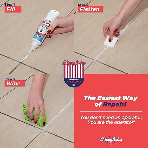 ZippySolve Tile Grout, Repair Kit, Restore & Renew Tile Joints Line, Fast Drying Grout Paint Squeeze Tube for Bathroom Shower Kitchen Floor, Waterproof (8.8 oz, White)