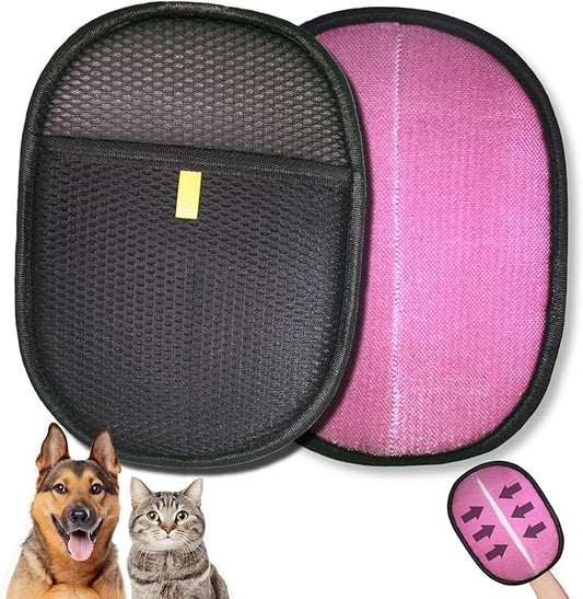 Pet Hair Removal Glove for Cats & Dogs - Reusable Electrostatic Pet Hair Remover Tool for Furniture, Couch, Carpet, Clothing & Car Seats - Pink and Black