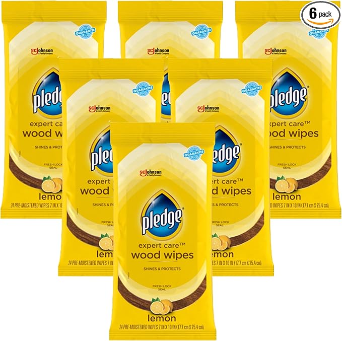 Pledge Expert Care Enhancing Wood Wipes, Lemon Scent, 24 Count (Pack of 6, 144 Total Wipes)
