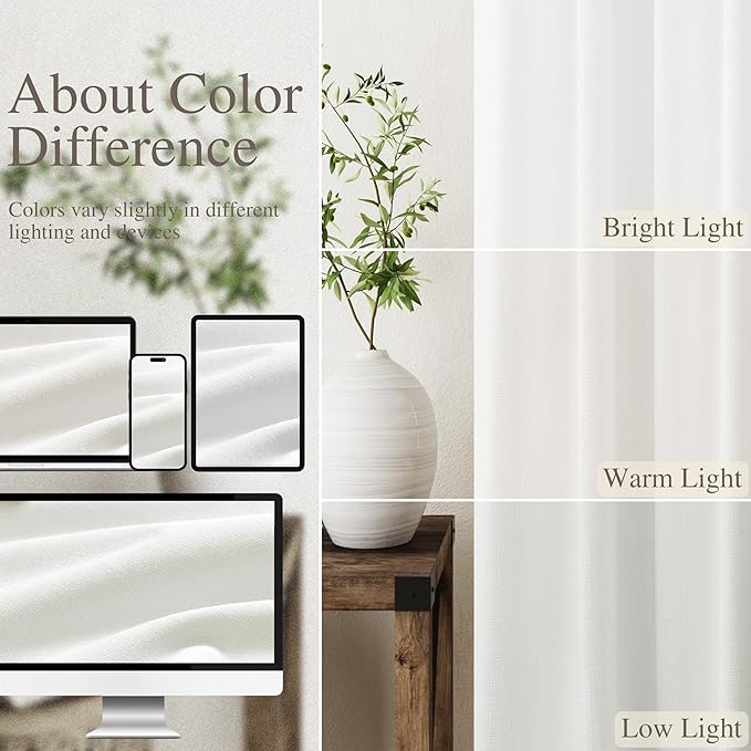 100% Blackout Linen Curtains 84 Inch Length 2 Panels Ivory Light Blocking Darkening Living Room Curtains 84 Inches Long Elegant Modern Back Tab Pocket Noise Reducing Drapes for Nursery 52X84