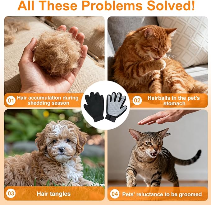 ZQJKLE Pet Hair Removal Glove for Cats & Dogs 1PC and Cat & Dog Grooming Gloves for Shedding Brushes 1 Pair, Pet Hair Remover Tool for Clothing, Couch, Carpet, Car Seat, Deshedding Brush & Massage