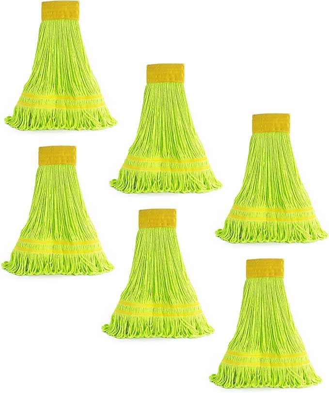Matthew Cleaning Microfiber String Mop Heavy Duty Commercial Wet Mop Head Replacement,Excellent Absorbency,Premium Launderability,Reusable for Home,Commercial and Industrial Use(Green,6Pack)