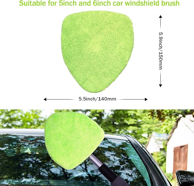 XINDELL Windshield Cleaning Combo – 29" Large-Head Window Cleaner Tool with Extendable Handle & 4 Microfiber Pads + 5-Pack Replacement Triangular Covers for Interior/Exterior Auto Glass, Streak-Free C