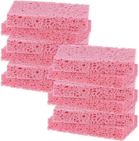 M METERXITY 12-Pack Kitchen Sponges, Condense Eco Cellulose Non-Scratch Scrub Heavy Sponge for Kitchen/Household/Bathroom, Clean Tough Messes Dish Scrubber [Pink]