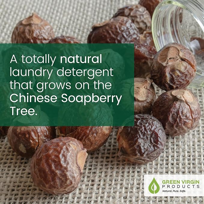 Green Virgin Soap Nuts (500 Grams=1.1 Lbs=8.8 Grams), Approx 165 Wash Loads, Includes 2 Wash Bags.
