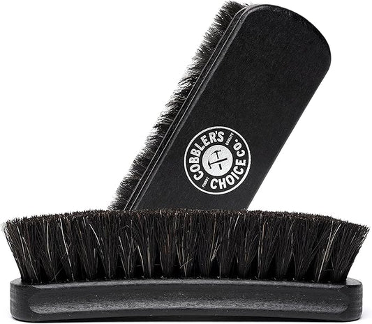 Premium Shoe Brush - Horsehair Shoe Brush - Concaved Handle for Premium Grip, Black