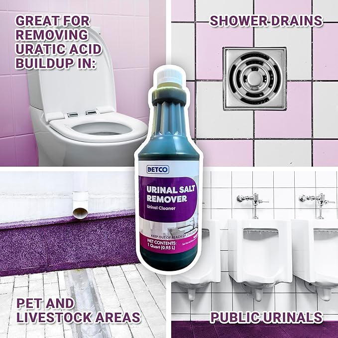Urinal Salt Remover Concentrate - Safe on Pipes and Plumbing, Odor Control, Cleans Rust, Scale, and Uratic Salt Build-Up, 1 Quart