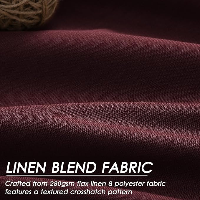 Nanspring Burgundy Linen Blackout Curtains 108 Inches Long Loop Pocket Rod Pocket Flax Linen Sound Absorbing Light Blocking 2 Panels Set for Dining Room Modern Urban Curtains Drapes 52x108