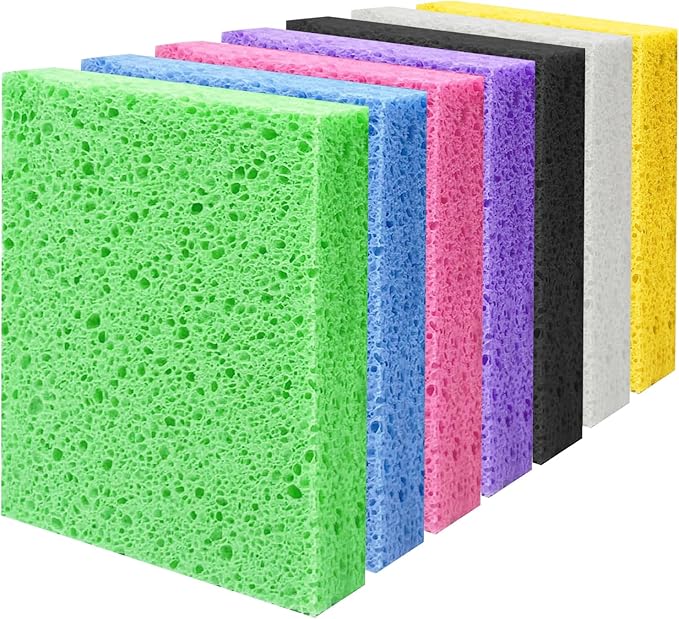 Cellulose Sponges, Large Size 4" x 6" x 1" - Heavy Duty Scrub Kitchen Sponge, Clean Tough Messes Without Scratching Kitchen Cleaning Pads, Pop Up Eco DIY (7 Pack), Mixed