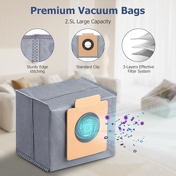 Replacement Parts Kit compatible with eufy X10 Pro Omni Robot Vacuum Accessories, 2 Roller Brushes, 4 Filters, 6 Side Brushes, 4 Mop Pads, 6 Dust Bags (22 Pack)