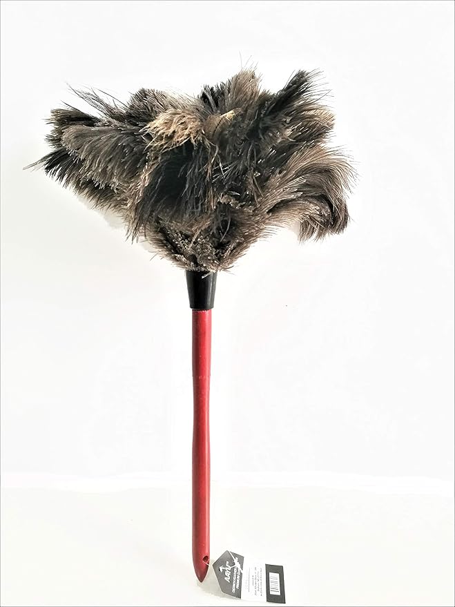 18" Feather Duster Wooden Handle | Natural for Cleaning and Moping 18-20" Inch Genuine Ostrich Feathers, Easy to Clean Reuse