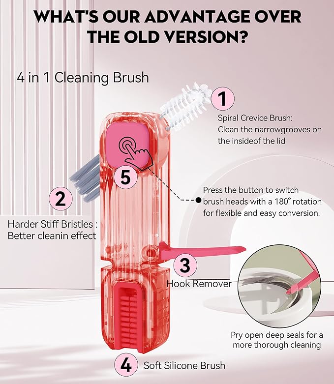 VIDONIO 4 in 1 Cup Lid Gap Cleaning Brush, Multifunctional Insulation Bottle Cleaning Tools, Mutipurpose Tiny Silicone Cup Holder Cleaner, Home Kitchen Cleaning Tools