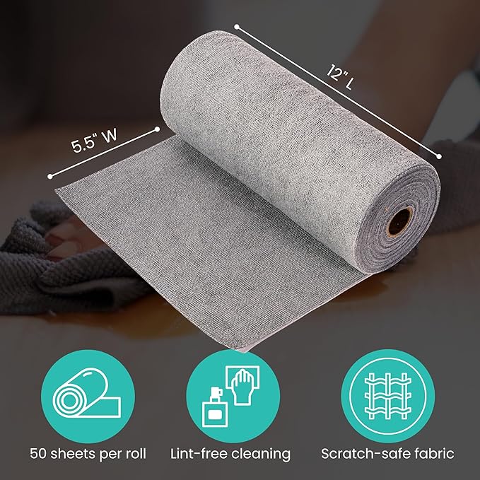 Microfiber Cleaning Cloth Roll, Reusable Tear Away Towels, Ultra Absorbent Dish Rags for Car, Home, Garage (Grey 180 GSM Thickness)