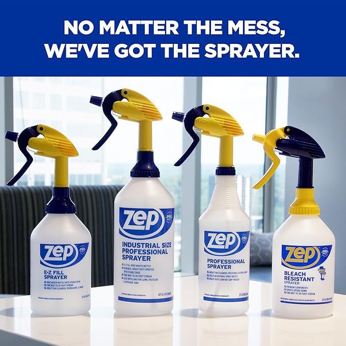 Zep Bleach Resistant Professional Sprayer Bottle - 32 oz (Case of 12) - ZUPRO2-30 Foot Stream Spray or a Fine Mist, Adjustable Nozzle Measurements, Bleach Resistant for Up to a Year