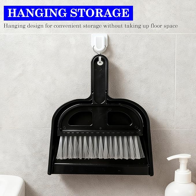 Mini Dustpan and Brush Set - Portable Hand Broom Compact 8.5" Nesting Cleaning Combo for Desks Keyboards Home Office