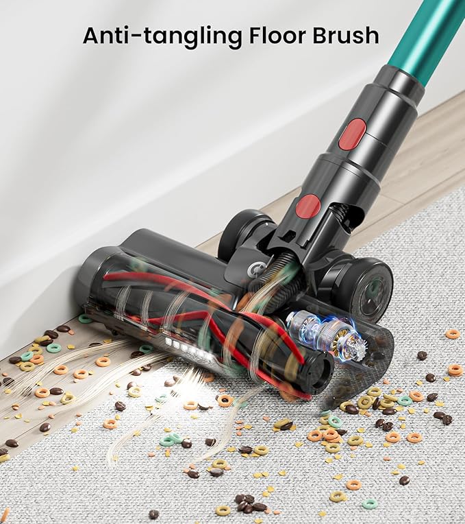 Cordless Vacuum Cleaner, Upgraded 580W 48KPA 65Mins Vacuum Cleaners for Home, Cordless Stick Vacuum Cleaner with Self-Standing and LED Screen, Anti-Tangle Wireless Vacuum for Pet Hair/Carpets/Floors