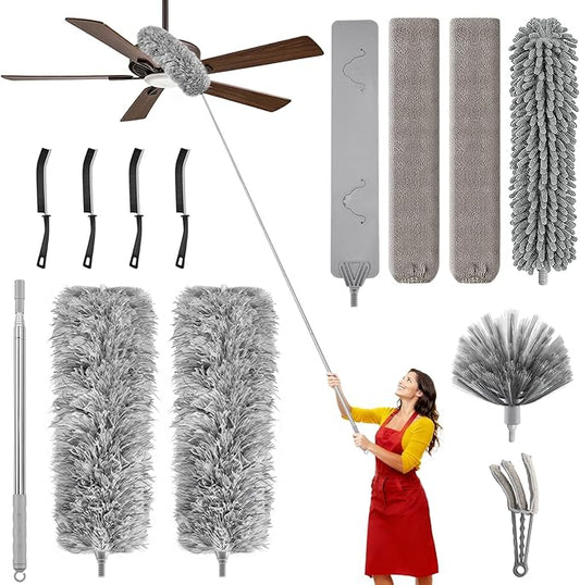 MimAuto 12-in-1 Professional Deep Cleaning System, 100-inch Extendable Duster with Under-Appliance Pads & Multi-Angle Heads for Ceiling Fans, High Ceilings, Blinds, and Gaps