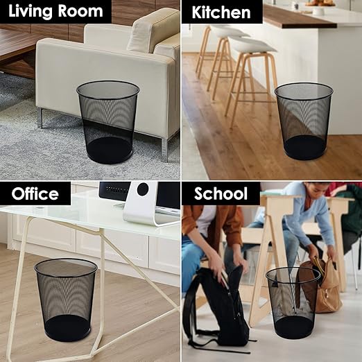Black Mesh Trash Cans, 20 Pack 6 Gal Mesh Office Trash Can, Round Open Metal Wire Wastebaskets, Waste Basket Trash Can for Near Desk,Recycling Garbage Container Bin for Office,Home,School