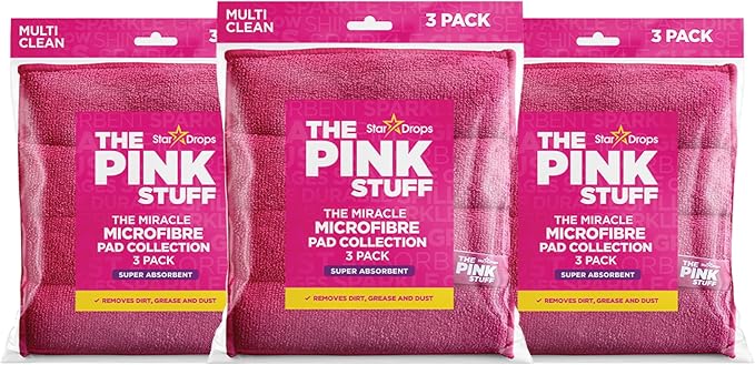 Stardrops The Pink Stuff Miracle Microfibre Pad Collection – Durable, Dual-Sided Scrubbing & Cleaning Pads for Tough Stains and Everyday Messes (9-Pack)
