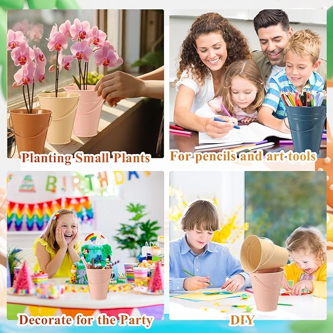 Sadnyy Colored Small Metal Buckets with Handle, 4.5 x 5.1 Inch Mini Galvanized Tin Bucket for Back to School Classrooms Crafts Pencil Holder Boho Wedding Birthday Party Favor Decoration