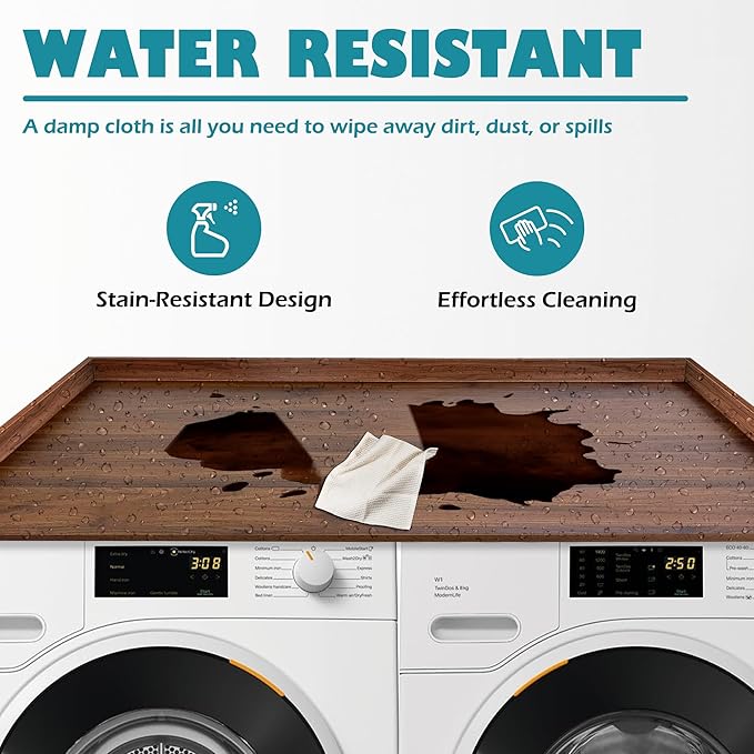 Royxen Laundry Countertop Solid Wood, Countertop for All Front-loaded Washing Machine and Dryer, Extra Room for Laundry Room, Walnut Color