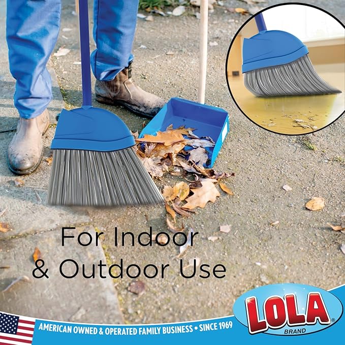 Angle Broom, Indoor, 13" W, Large Style - Made w/Recycled Soda Bottle Bristles & High Gloss Resin Coated Steel 4-Piece Handle, by LOLA, 1 Pack