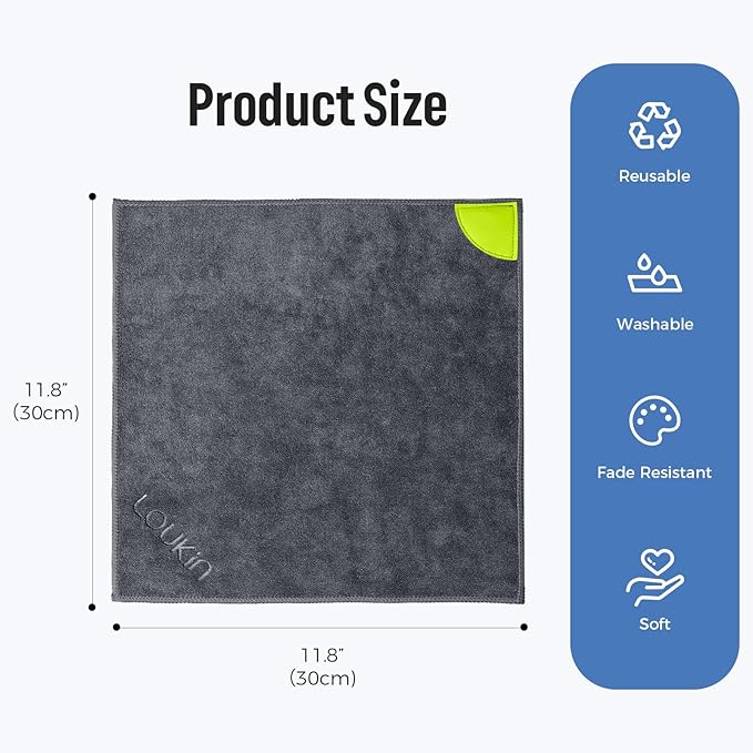 loukin 4 Pack Magnetic Cleaning Cloth, Microfiber Dry Erase Eraser, Washable Whiteboard Cleaning Cloth for Classroom, Home and Office, Gray, 12" x 12" - 3.4 fl oz Whiteboard Cleaner x 2 Included