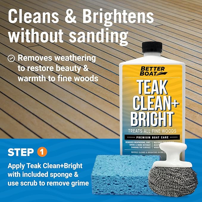 Teak Cleaner and Brightener for Wood, Teak Oil or Sealer for Boats, Indoor Furniture, Shower Stools, and Outdoor Wood Furniture Restorer for Stains