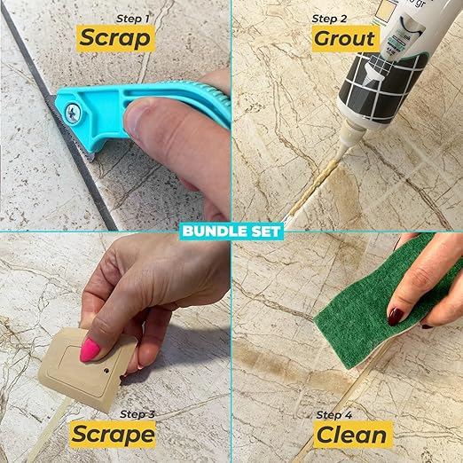 PentaUSA Grout Repair Kit with Removal Tool, Premix Grout Bundle Set, Sponge and Cleaner (8.8 Oz - 250gr) (Beige)