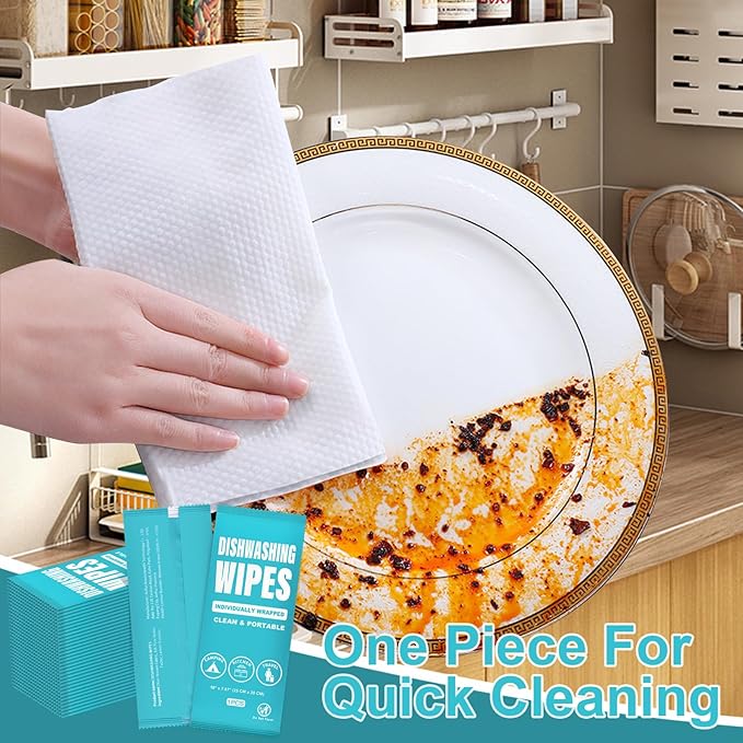 Dish Cleaning Wipes Individually Wrapped, Portable Kitchen Disposable Dish Soap Wipes Bulk Travel Size Quick Cleaning Dishes Dishwashing Pads Wipes for Outdoor Traveling/Camping/Hotel (100 Pcs)