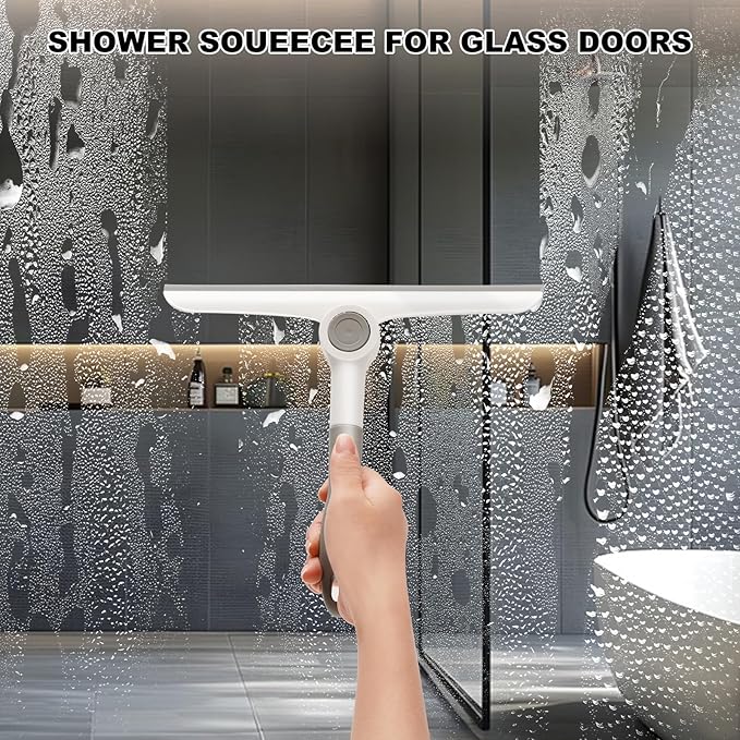 Foldable Shower Squeegee for Glass Doors，All-Purpose 9.7” Window Cleaning Squeegee, Handheld for Windows, Car Windshields & More，Grey