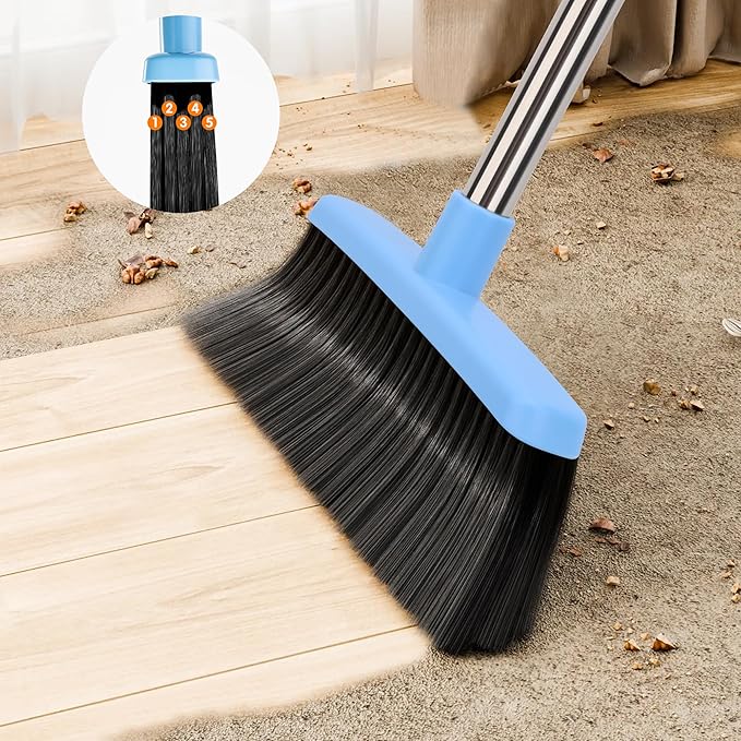 OLLSDIRE Broom and Dustpan Set for Home 2025 Indoor Outdoor Broom with Dustpan Combo Set Upright Dust Pans with Long Handle Angle Broom for Kids Garden Pet Hair Lobby Wood Floor Kitchen