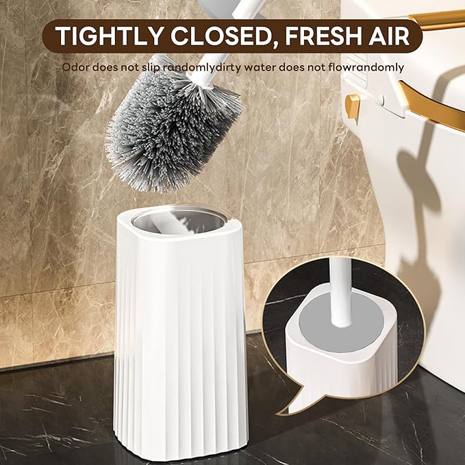 2 Pack Toilet Brush & Holder Set, Lightweight Plastic Handle, Space Saving for Storage, Deep Cleaning, Drip-Proof, Easy to Assemble, Nylon Bristles (2, White)