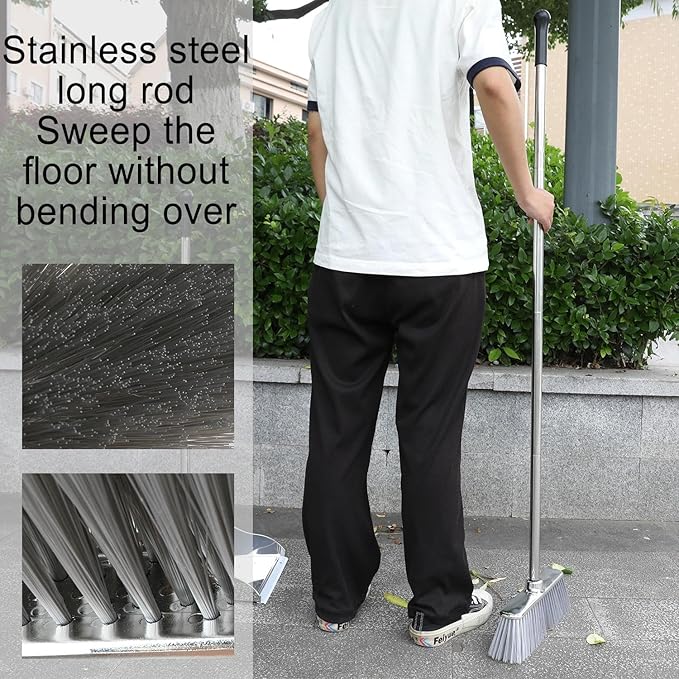 GLOHOO Indoor Soft Bristles Angle Sweeping Broom with Long Handle for Kitchen Hardwood Floor Cleaning (Broom)