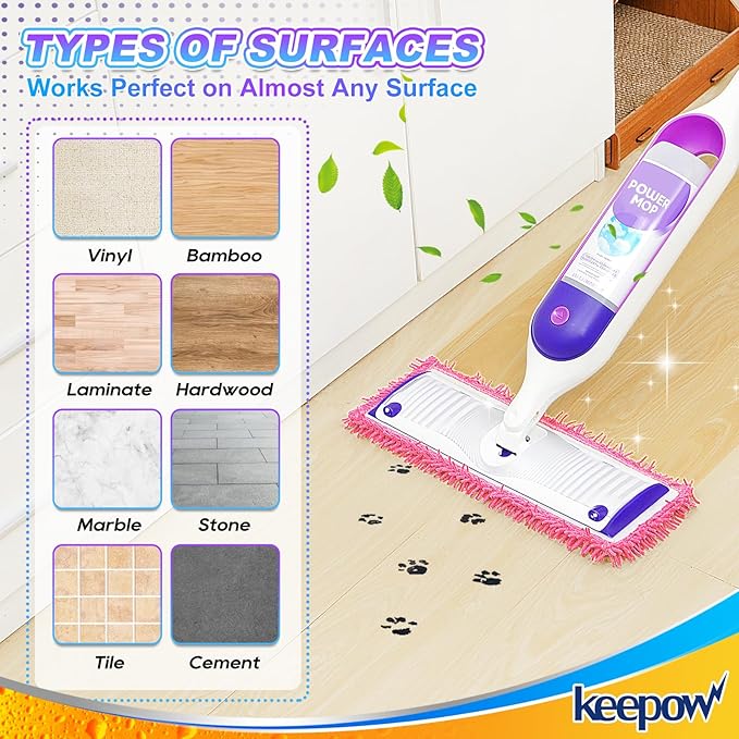 Reusable Power Mop Refills Pads Compatible with Swiffer PowerMop Mop - Microfiber Power Mop Pads Refill for 13 ''-15 '' Spray Mop- Washable Pads for Multi-Surface Floor Cleaning, 4 Pack