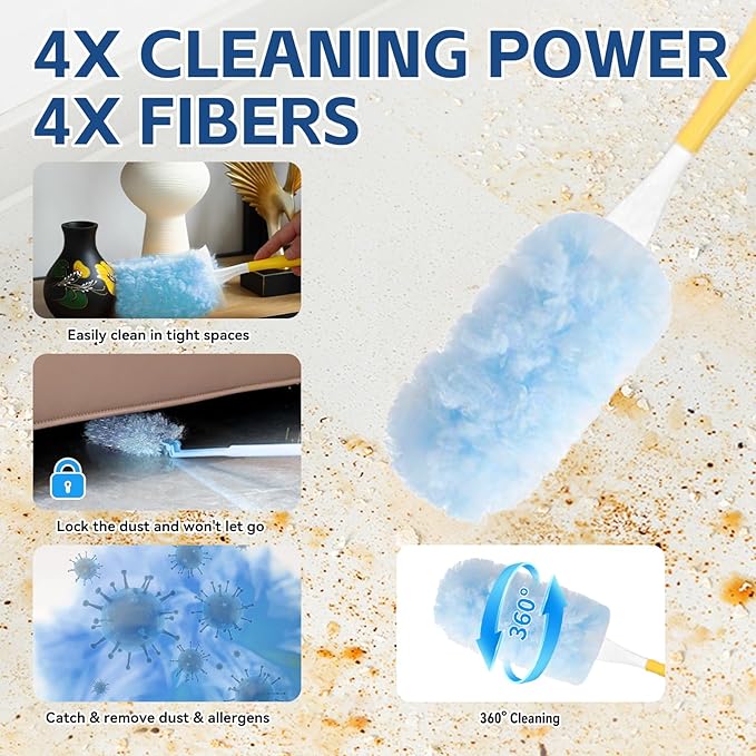 Duster Extended Handle with 20 Pcs Duster Refill, Duster with Extension Pole, Heavy Duty Duster Refills Kit for Ceiling Fan Blades, Cleaning, Dusting, Furniture, Blind, Hard-to-Reach Areas