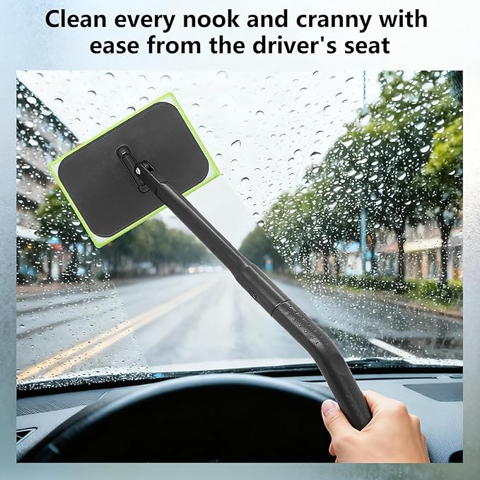 Miunice Windshield Cleaner Tool with 6 Reusable Magic Fiber Pads & Spray Bottle, Removable Handle Car Window Wiper Kit for Interior/Exterior Glass, Trucks, SUVs, RV (Dry & Wet Use)