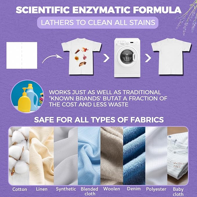 CROS 180 Loads Laundry Detergent Sheets Fresh Lavender Scent, for Travel, Home, Apartment,Dorm, Laundry Detergent Strips Eco Friendly, Hypoallergenic, Liquidless Washing Supplies