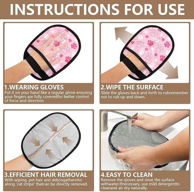 I·D Good Figure Pet Grooming Gloves Reusable Dog & Cat Hair Remover for Furniture, Car Interiors Multi-Surface Deshedding Tool for Carpets, Bedding & Home Cleaning