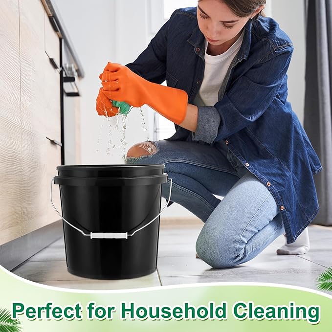 Tioncy 10 Pcs 2 Gallon Plastic Bucket with Lid Heavy Duty 2 Gallon Bucket Pail with Lid Handle for Storage Container Home Household Cleaning (Black)