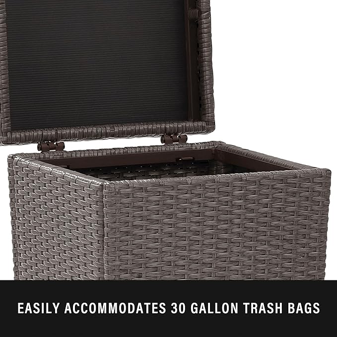 Crosley Furniture Palm Harbor Resin Wicker Outdoor Trash Can With Lid for Backyard, Patio, Deck, Balcony, Gray