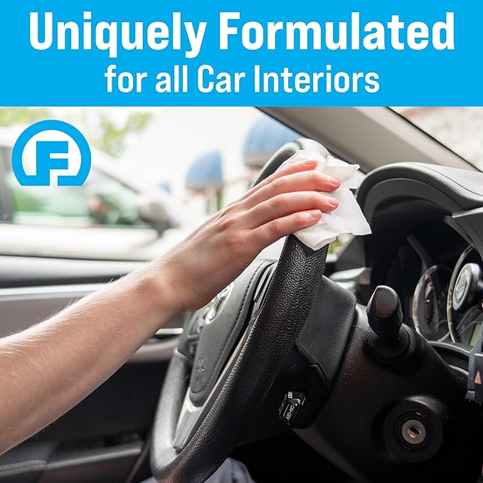 Fortress Car Wipes with Microfiber Cloth (25 ct, Pack of 5) for Interior Cleaning, Dashboard, Seats, Detailing, Steering Wheel [Travel Size] Skin-Safe Cleaner Supplies