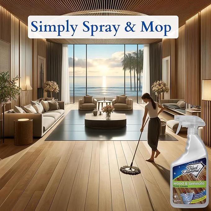 Black Diamond Laminate Floor Cleaner and Hardwood Floor Cleaner Spray - Versatile Solution Safe for Vinyl Floors, Wood Floors, and Engineered Hardwood Floors - 1-Quart.
