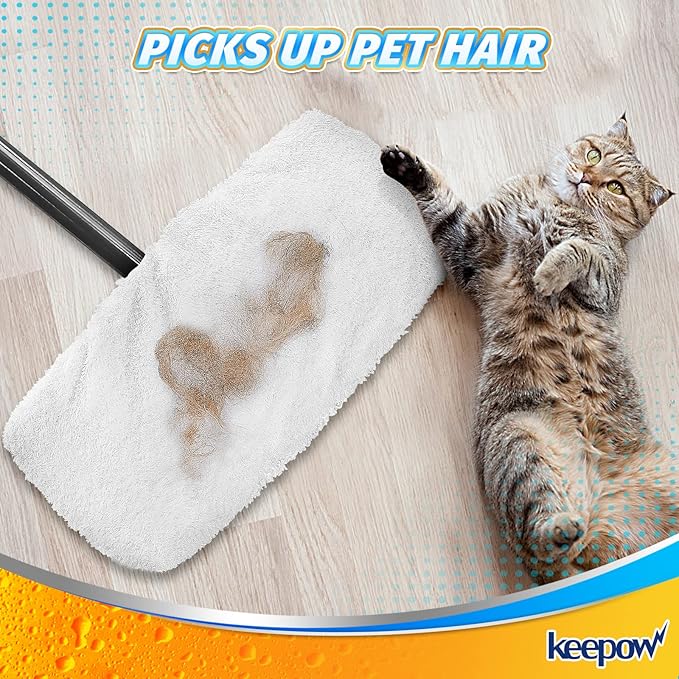 KEEPOW Reusable Mop Pads Compatible with O Cedar Hardwood Floor'N More Microfiber Mop, Mop Refill Heads Replacements for Wet and Dry Use, 15x8 Inch, 2 Pack