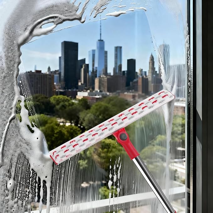 Wa.IE Jiemi 2-in-1 Professional Window Squeegee, 86.6'' Window Cleaner Tool with 6-Section Extension Pole, Window Cleaning Kit with 4 Microfiber Cloth, Window Washing Equipment for in/Outdoor Windows